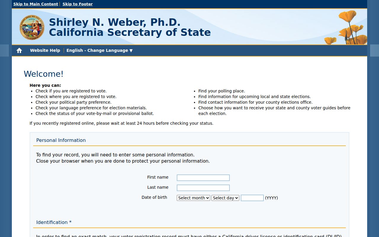 Richmond residents directory California voter status authentication form